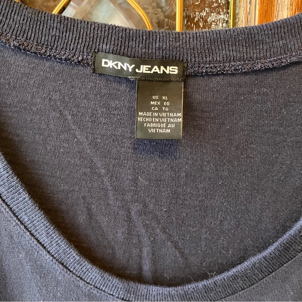 DKNY Jean's Women's Navy Blue Asymmetrical Scoop Neck Knit Dress Size XL Casual - Picture 2 of 10